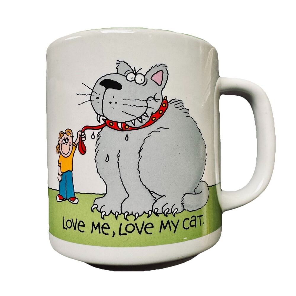 VTG 1987‎ C.M. Paula Co PCM 197 Love Me Love My Cat Cartoon White Coffee Mug Cup
